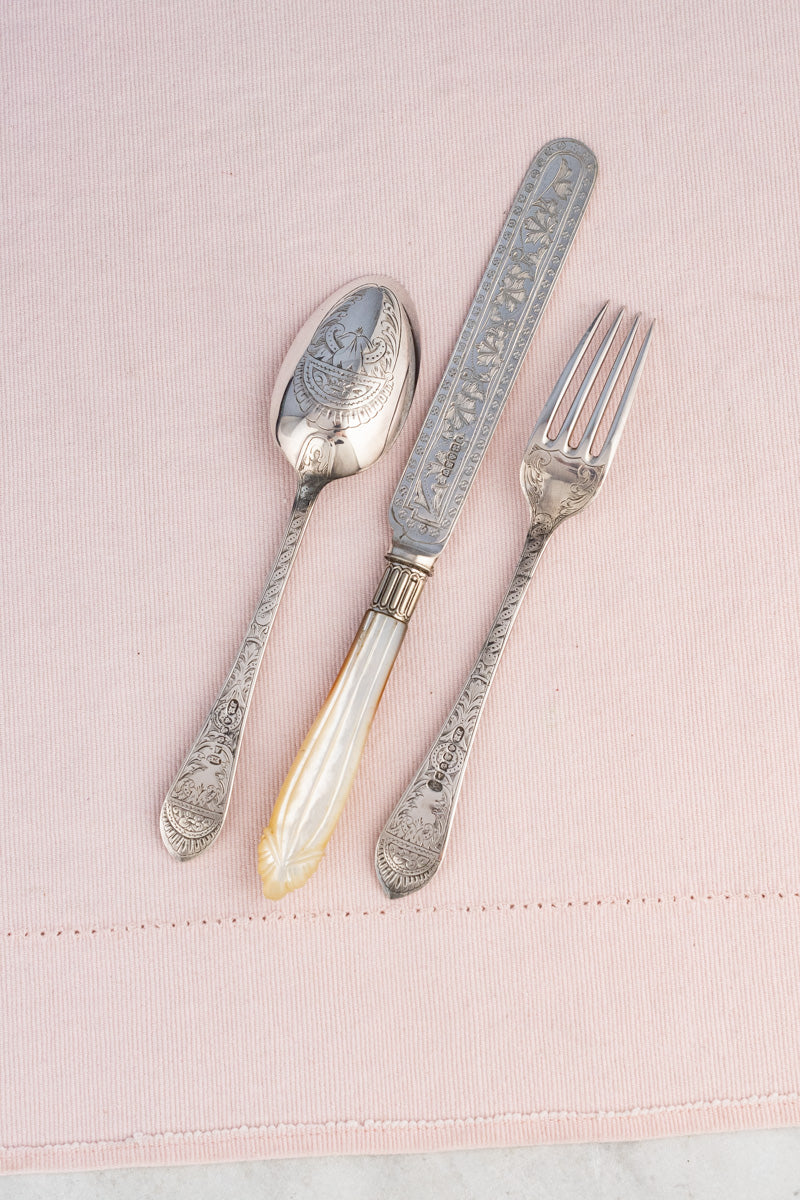 Victorian Silverplate Engraved 3-Piece Travel Cutlery Set