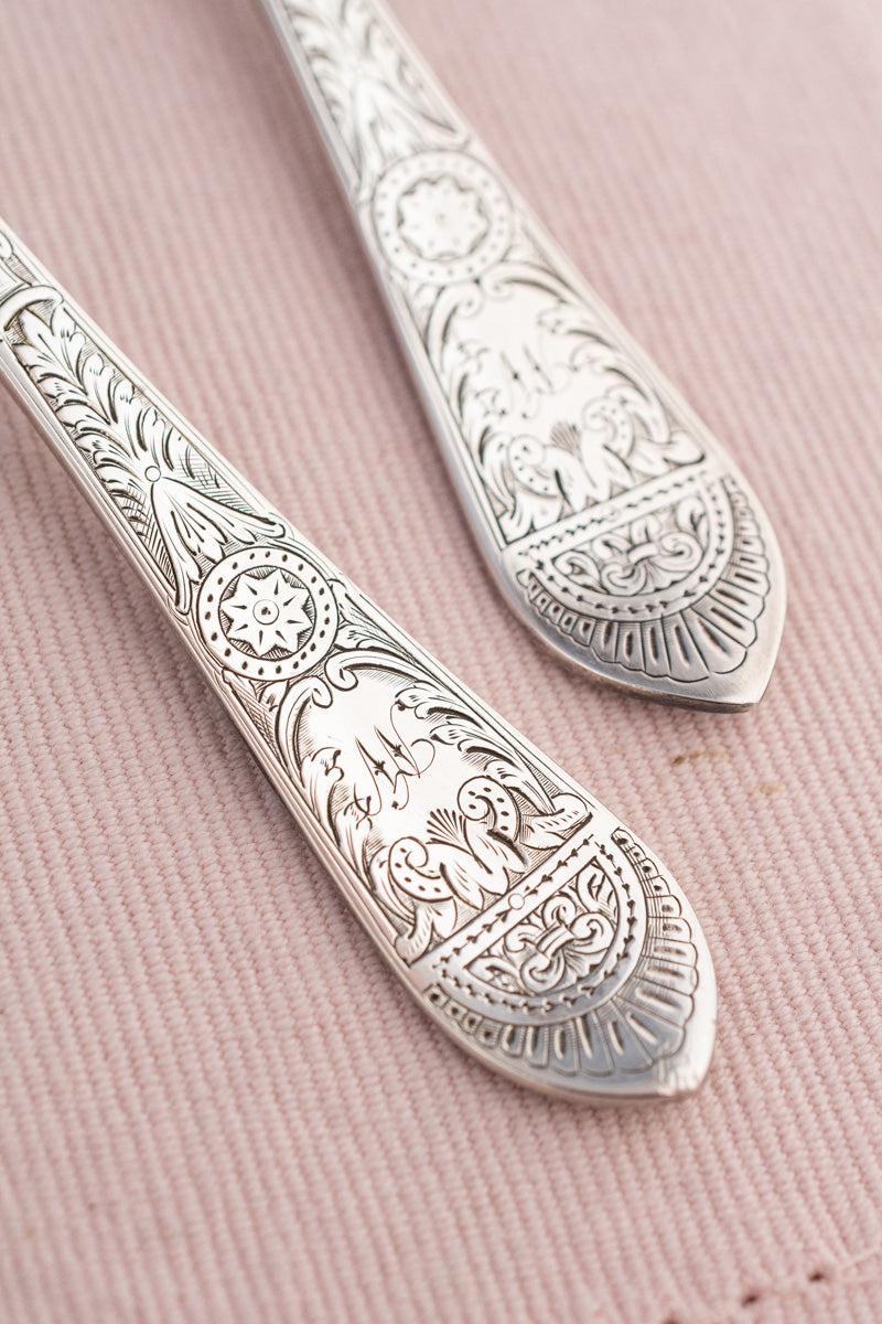 Victorian Silverplate Engraved 3-Piece Travel Cutlery Set