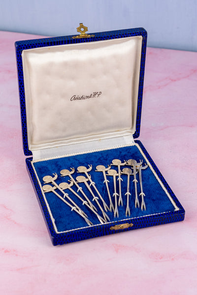 Vintage Silverplate Escargot Picks - Set of 12