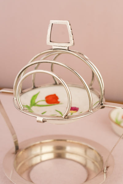 Vintage Silverplate Toast Rack with Jam and Butter Dish