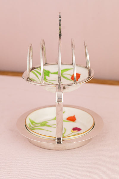 Vintage Silverplate Toast Rack with Jam and Butter Dish