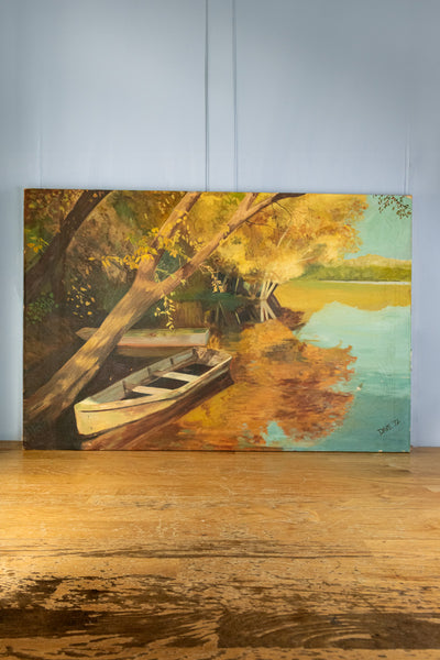 Vintage "Rowboat in the Fall" Painting
