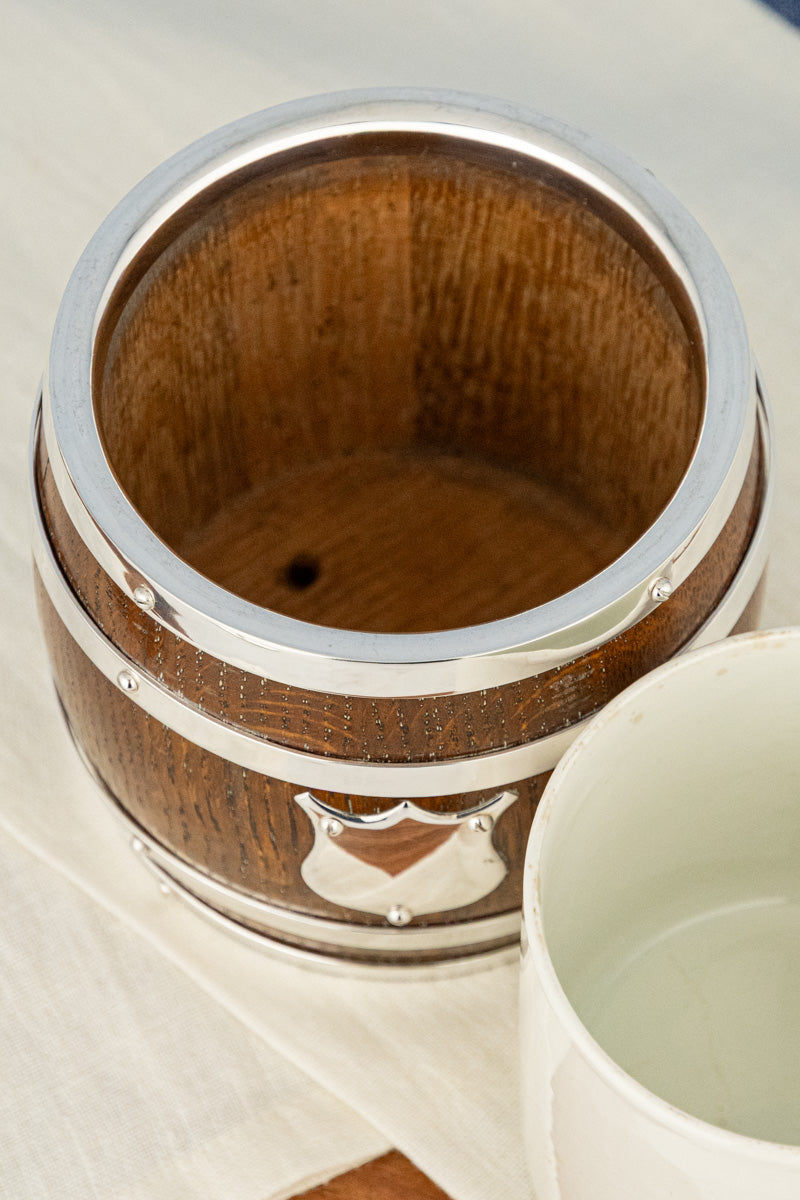 Antique Oak and Silverplate Biscuit Barrel