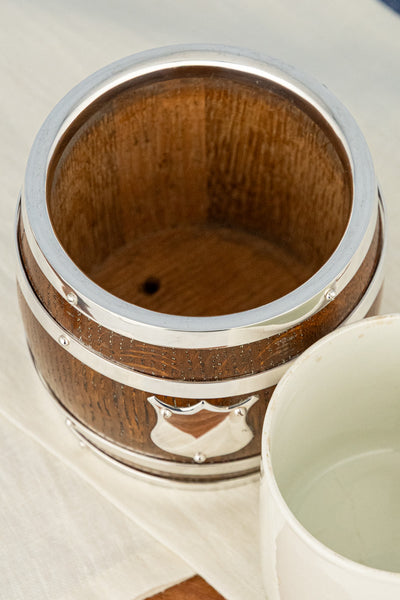 Antique Oak and Silverplate Biscuit Barrel
