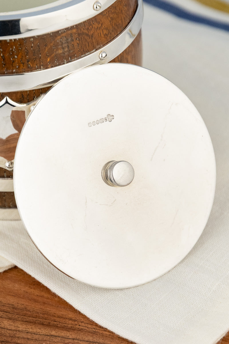 Antique Oak and Silverplate Biscuit Barrel
