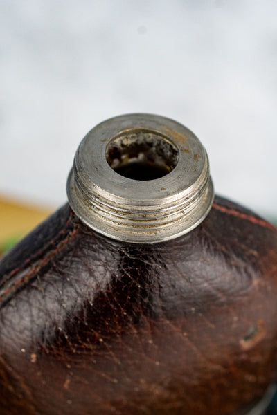 Antique English Pewter and Leather Flask with Cup