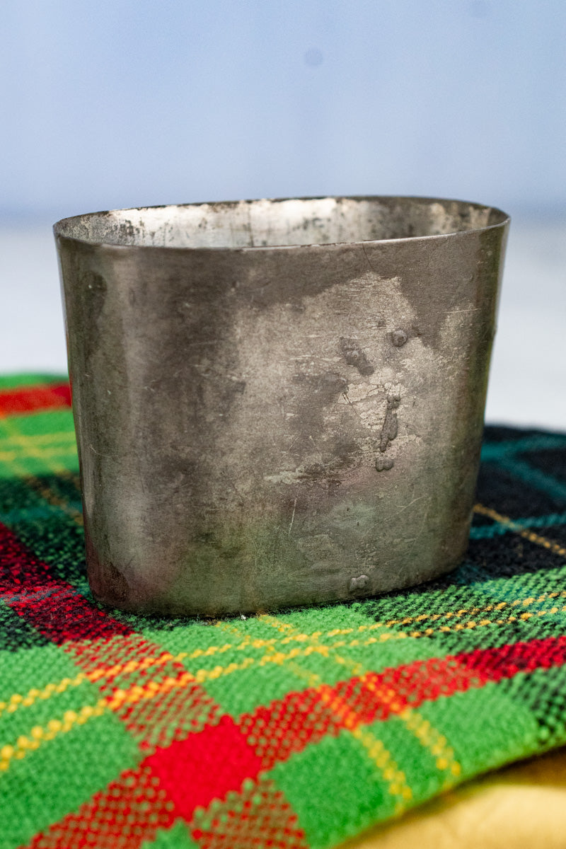 Antique English Pewter and Leather Flask with Cup