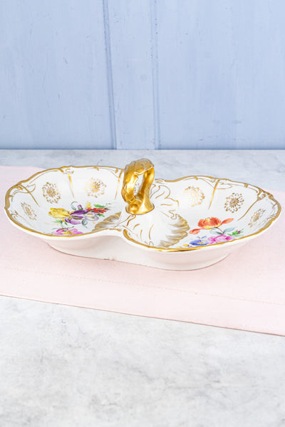 Antique Hand-Painted Floral Serving Basket