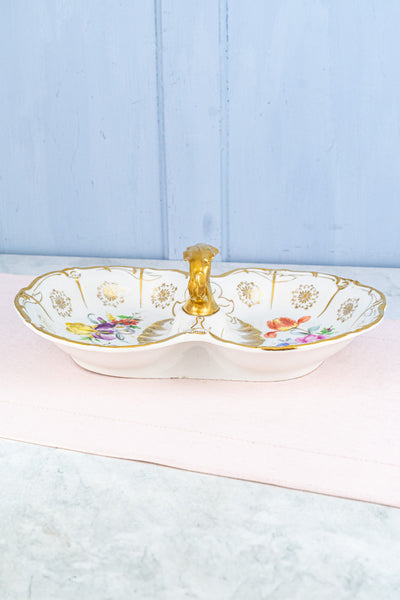 Antique Hand-Painted Floral Serving Basket
