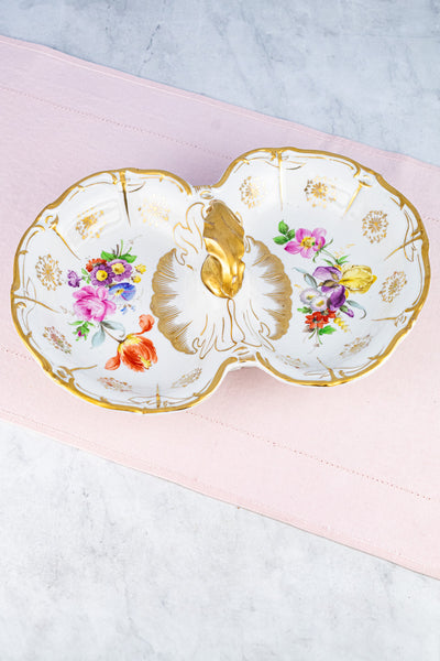 Antique Hand-Painted Floral Serving Basket