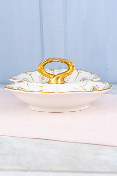 Antique Hand-Painted Floral Serving Basket