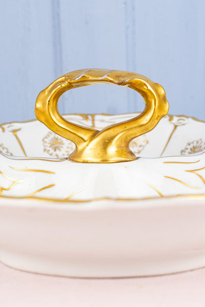Antique Hand-Painted Floral Serving Basket