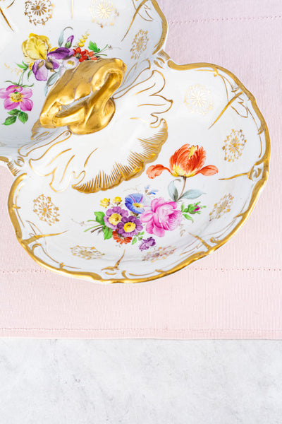 Antique Hand-Painted Floral Serving Basket