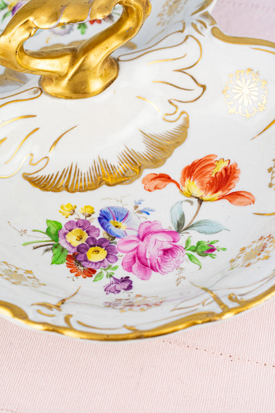 Antique Hand-Painted Floral Serving Basket