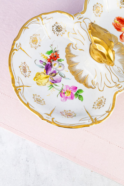 Antique Hand-Painted Floral Serving Basket