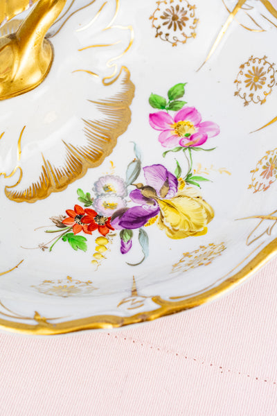 Antique Hand-Painted Floral Serving Basket