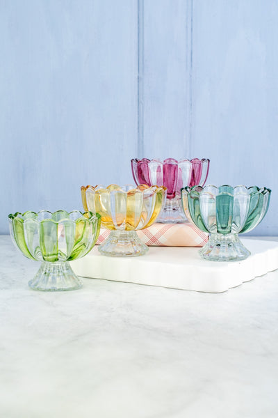 Striped Glass Pedestal Bowl - Set of 4