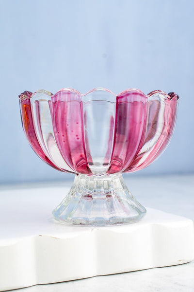 Striped Glass Pedestal Bowl - Set of 4