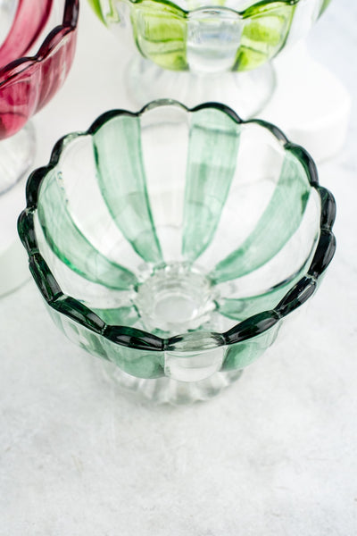 Striped Glass Pedestal Bowl - Set of 4