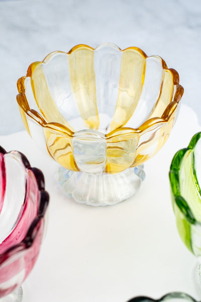 Striped Glass Pedestal Bowl - Set of 4