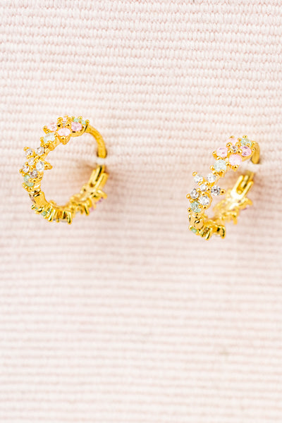 Crystal Flower Huggie Earrings