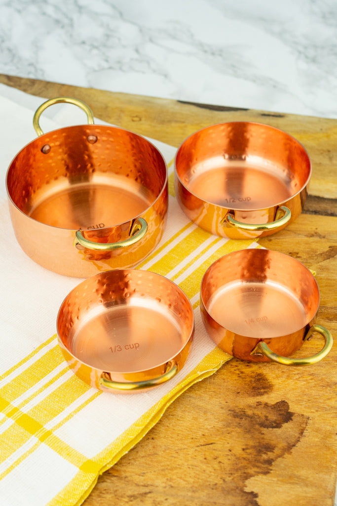 Handcrafted Hammered Copper 5-Piece Measuring Cup Set with Hand Engraved  Measurements