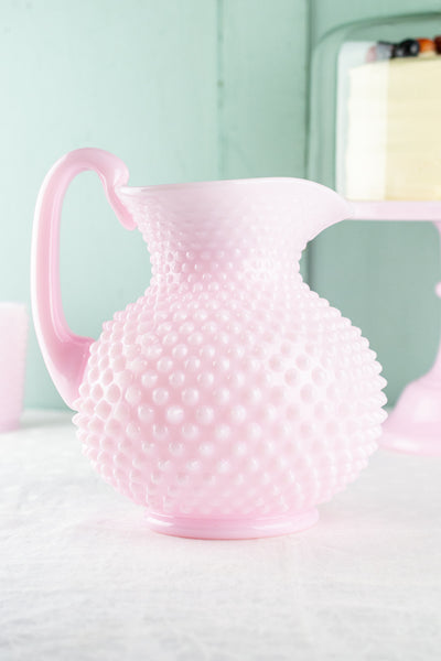 Pink Milk Glass Hobnail Pitcher