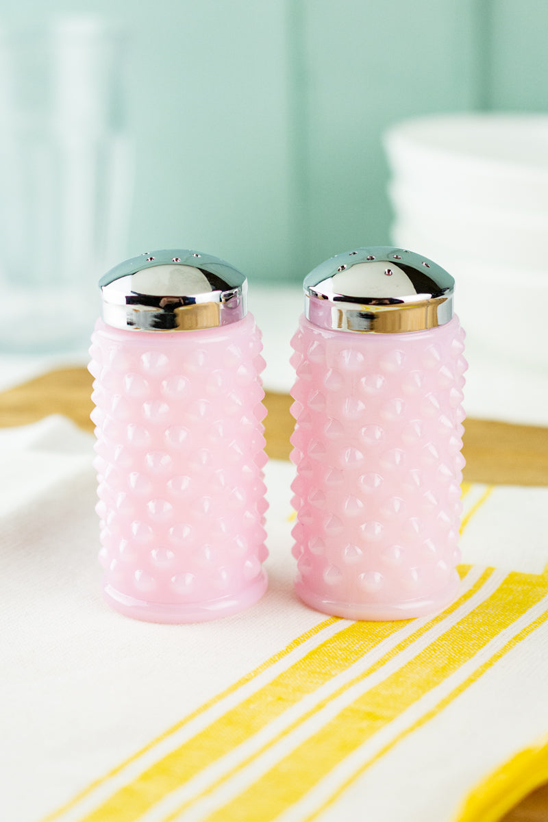 Pink Milk Glass Hobnail Salt & Pepper Shakers
