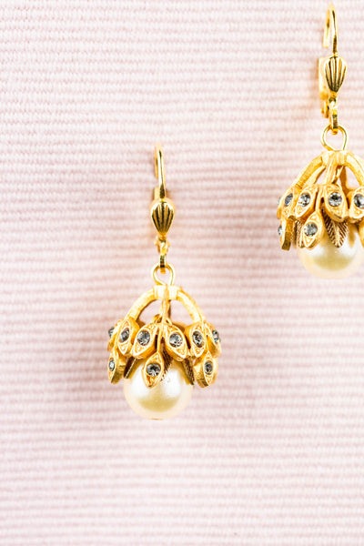 French Rhinestone and Pearl Drop Earrings