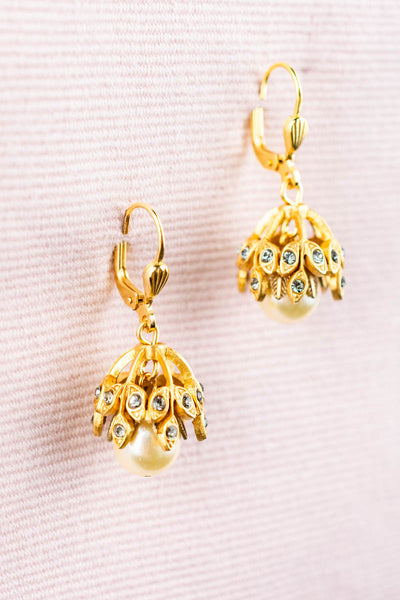 French Rhinestone and Pearl Drop Earrings