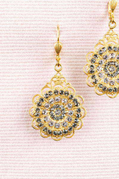 French Gold Lace Rhinestone Earrings