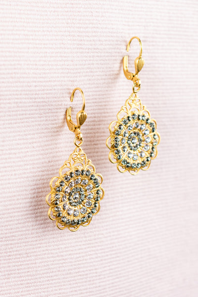 French Gold Lace Rhinestone Earrings