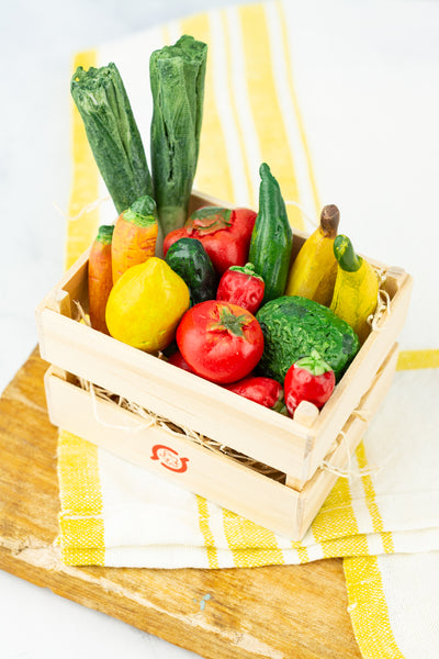 Danish Crate of Miniature Fruits and Veggies