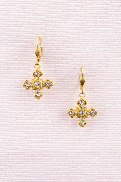French Jeweled Cross Drop Earrings