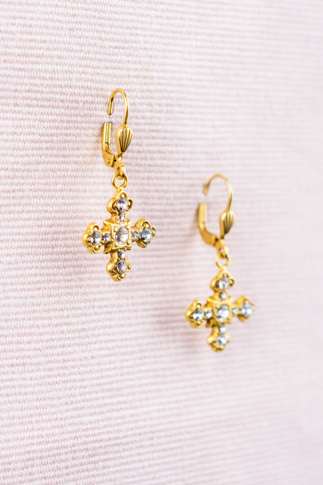 French Jeweled Cross Drop Earrings