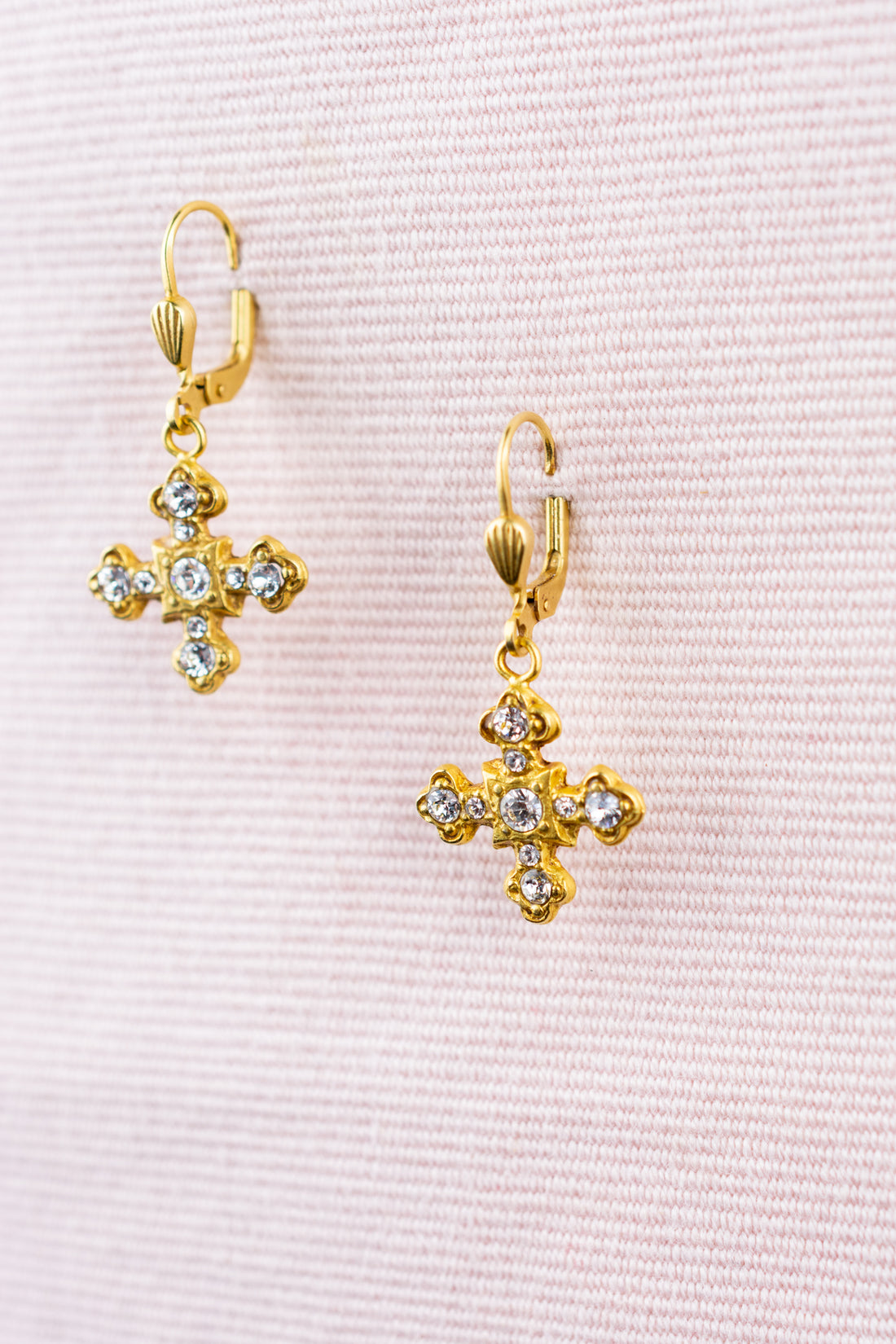 French Jeweled Cross Drop Earrings