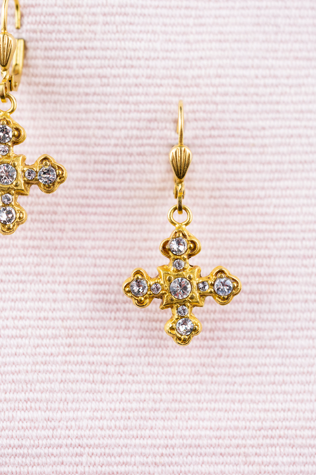 French Jeweled Cross Drop Earrings