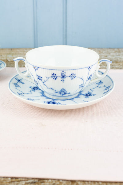 Vintage Royal Copenhagen "Blue Fluted" Cream Soup Bowl & Saucer