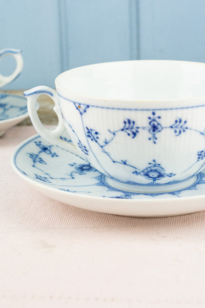 Vintage Royal Copenhagen "Blue Fluted" Cream Soup Bowl & Saucer