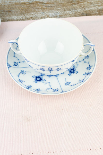 Vintage Royal Copenhagen "Blue Fluted" Cream Soup Bowl & Saucer