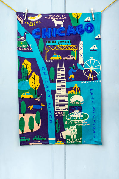 Embroidered Chicago Tea Towel