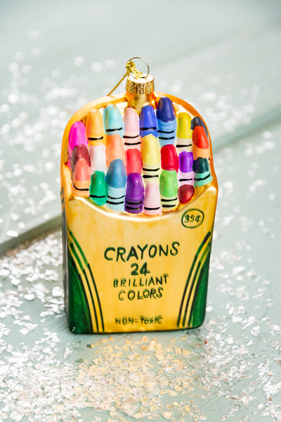 Box of Crayons Glass Ornament
