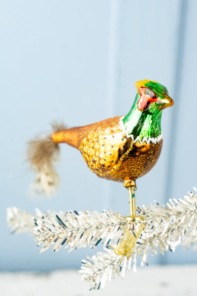 Glass Pheasant Clip Ornament