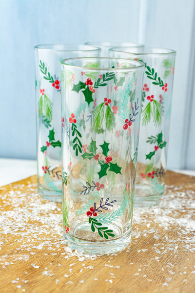 Happy Holiday Drinks Glasses - Set of 4