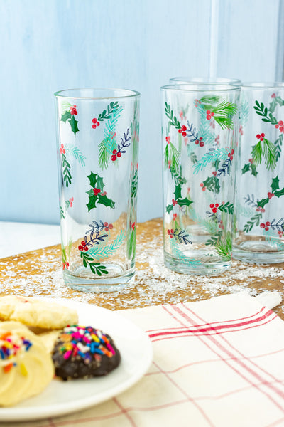 Happy Holiday Drinks Glasses - Set of 4
