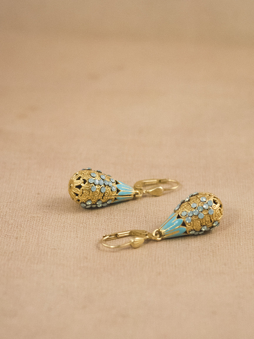 Blue Enamel Drop Earrings
