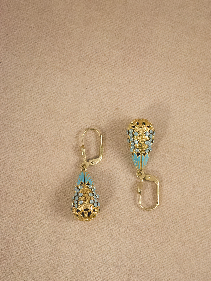 Blue Enamel Drop Earrings