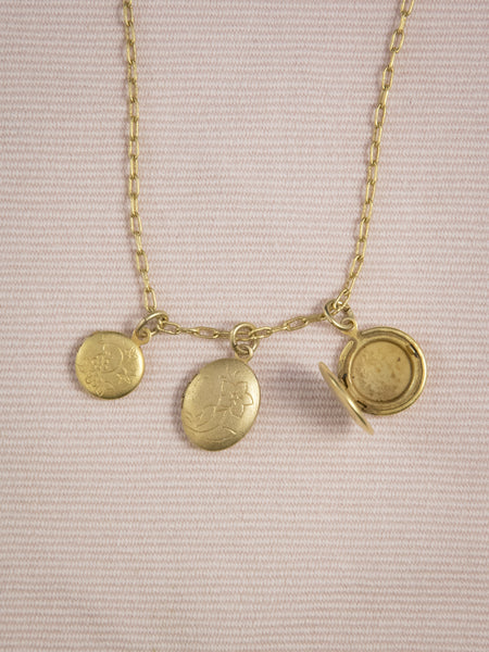 Gold Triple Locket Necklace