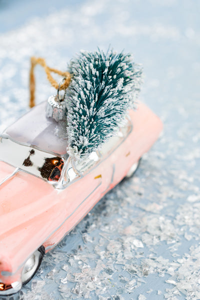 Pink Cadillac Glass Ornament