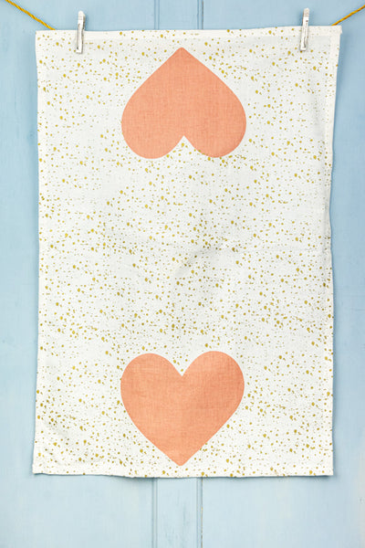 Pink & Gold Heart Tea Towel